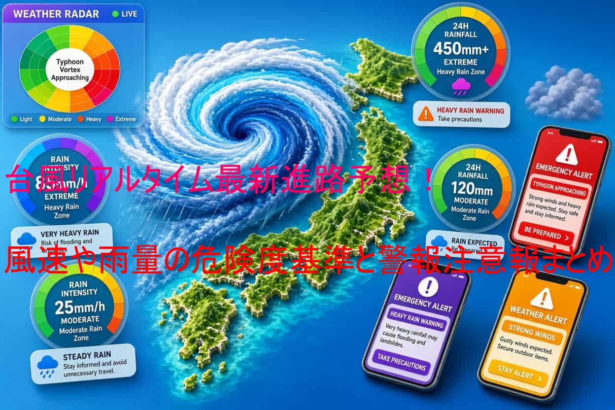 台風リアルタイム最新進路予想！風速や雨量の危険度基準と警報注意報まとめ